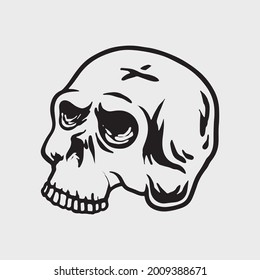 Skull head drawing. Creative design.