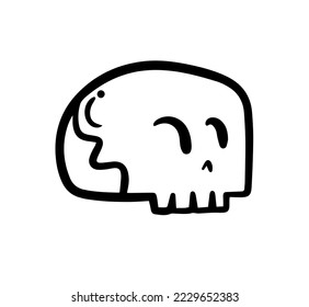 Skull head drawing design vector. Doodle character symbol. 