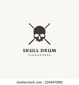 Skull head with drumstick silhouette logo design icon vector