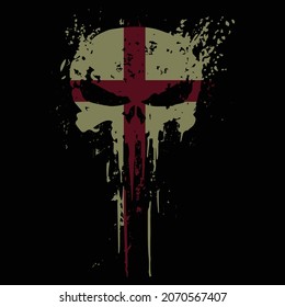 Skull Head England Flag With Grunge Texture - Vector T Shirt Design