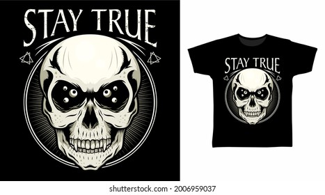 Skull Head with Eyes illustration t-shirt design concept.