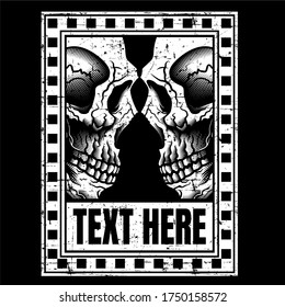 skull head face to face with retro frame