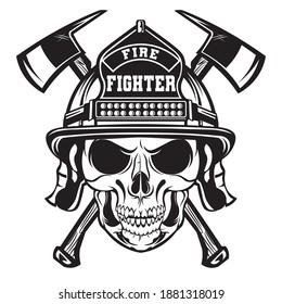 Skull head Fire fighter with Axe and Helmet, perfect for Fire Fighter theme t shirt and badge design