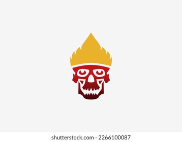 Skull head with fire flame logo design template vector icon element.