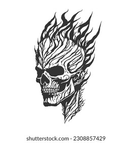 A skull head with fire hair. Motorcycle club skull emblem