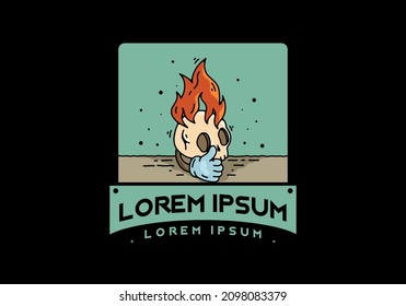 skull head with flame and thumb up illustration design
