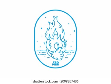 skull head with flame and thumb up illustration design