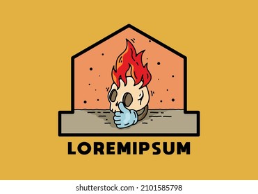 skull head with flame and thumb up illustration design