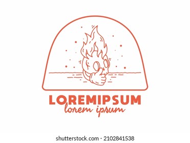 skull head with flame and thumb up illustration design