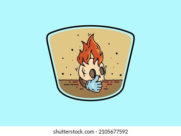 skull head with flame and thumb up illustration design