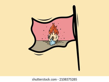 skull head with flame and thumb up illustration design