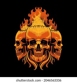 the skull head with flames illustration