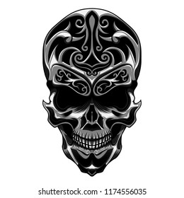 A skull head with floral carve vector illustration