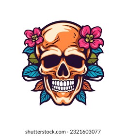 skull head with flower decoration clip art, blending dark aesthetics with delicate floral elements