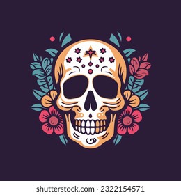 skull head with flower decoration clip art, blending dark aesthetics with delicate floral elements