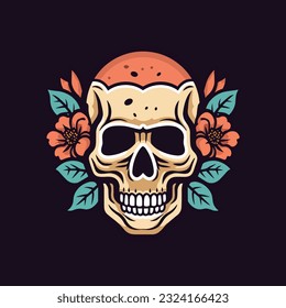 skull head with flower decoration clip art, blending dark aesthetics with delicate floral elements