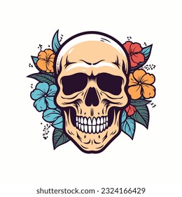 skull head with flower decoration clip art, blending dark aesthetics with delicate floral elements
