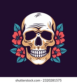 skull head with flower decoration vector clip art illustration