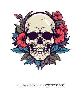 skull head with flower decoration vector clip art illustration