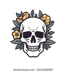 skull head with flower decoration vector clip art illustration