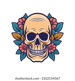 skull head with flower decoration vector clip art illustration