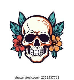 skull head with flower decoration vector clip art illustration