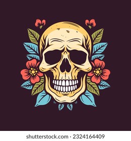 skull head with flower decoration vector clip art illustration