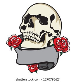 Skull head with flower and ribbon, good for band logo, tatoo and merch