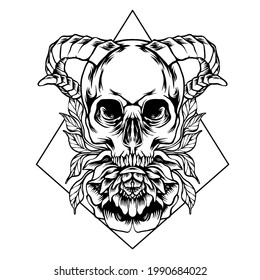 The Skull Head And Flower Silhouette Illustration for your business or merchandise