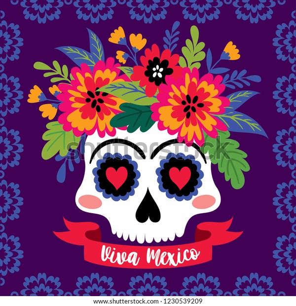 Skull Head Flower Wreath Stock Vector (Royalty Free) 1230539209