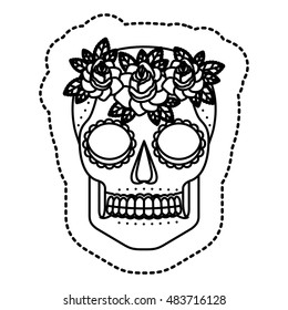 Skull head with flowers design. Death and dark culture theme. Isolated image. Vector illustration