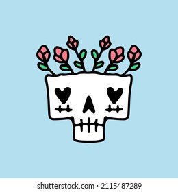 Skull head with flowers illustration. Vector graphics for t-shirt prints and other uses.