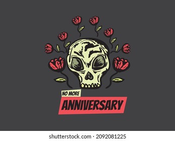Skull head with flowers on black color background. vector illustration. suitable to print on t-shirt