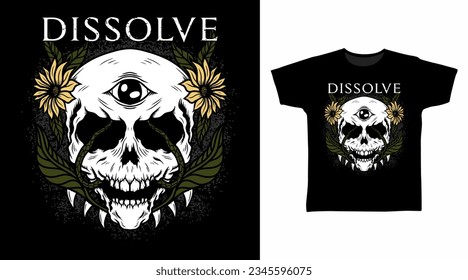 Skull head with flowers t shirt and apparel design concepts