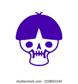 Skull head with funny haircut doodle art, illustration for t-shirt, sticker, or apparel merchandise. With modern pop and kawaii style.