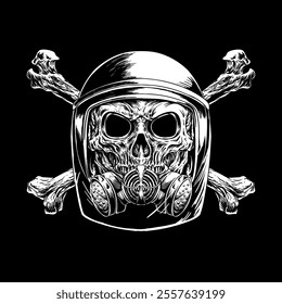 Skull head with gas mask helmet on black background.