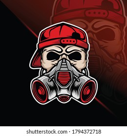 Skull head with Gas mask mascot logo