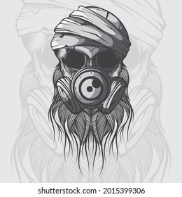 SKULL HEAD WITH GAS MASK VECTOR ILLUSTRATION