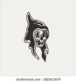 skull head graphic design elements.halloween black and white illustration clip art element with dead scary skeleton head. spooky trick or treat graveyard clipart resources for logo design or patterns