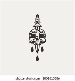 skull head graphic design elements.halloween black and white illustration clip art element with dead scary skeleton head. spooky trick or treat graveyard clipart resources for logo design or patterns