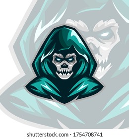 Skull Head with green robe Mascot Logo Illustration Template