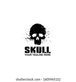 Skull Head Grunge Splatter Logo Design Vector Illustration - Vector