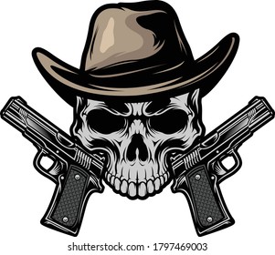SKULL-KOPF MIT GUN ILLUSTRATION VEKTORDESIGN