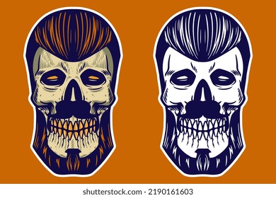 skull head with hair and beard vector illustration