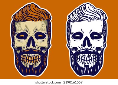 skull head with hair and mustache vector illustration
