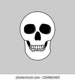 Skull head Halloween gothic death horror anatomy osteology white scary face vector poison sign logo cute cartoon digital art morbid smiling bone teeth grim reaper icon image spooky design hollow.   