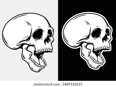 skull head in hand drawing style