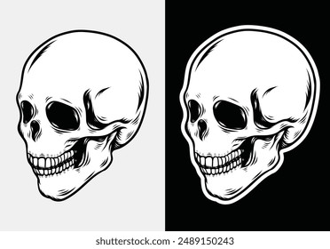 skull head in hand drawing style