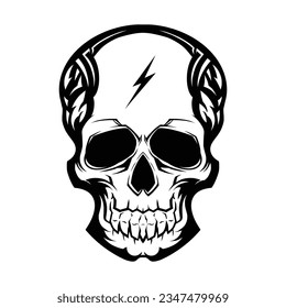 skull head hand drawn line drawing