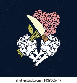 Skull head, hand, skeleton, and human illustration for merchandise